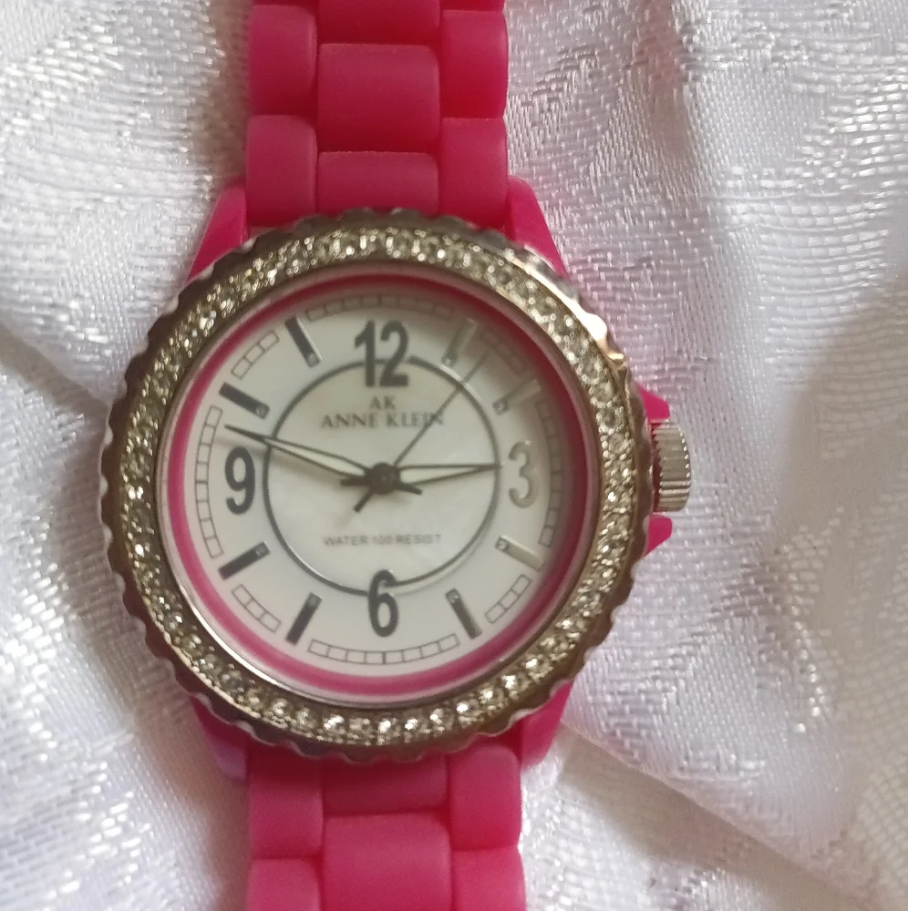 Anne Klein rhinestone pink water resistant rubber material band sporty